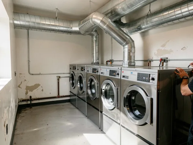 Warren Dryer Vent Cleaning team performing large-scale commercial dryer vent cleaning in Warren