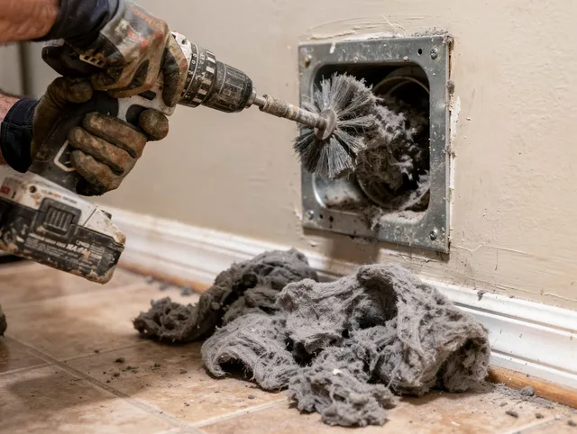 Certified Warren Dryer Vent Cleaning technician performing dryer vent cleaning in Warren