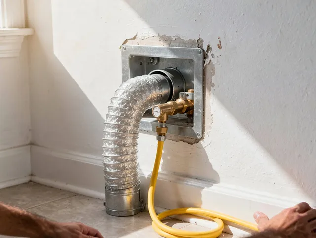 Warren Dryer Vent Cleaning certified technician performing specialized gas dryer vent cleaning in Warren